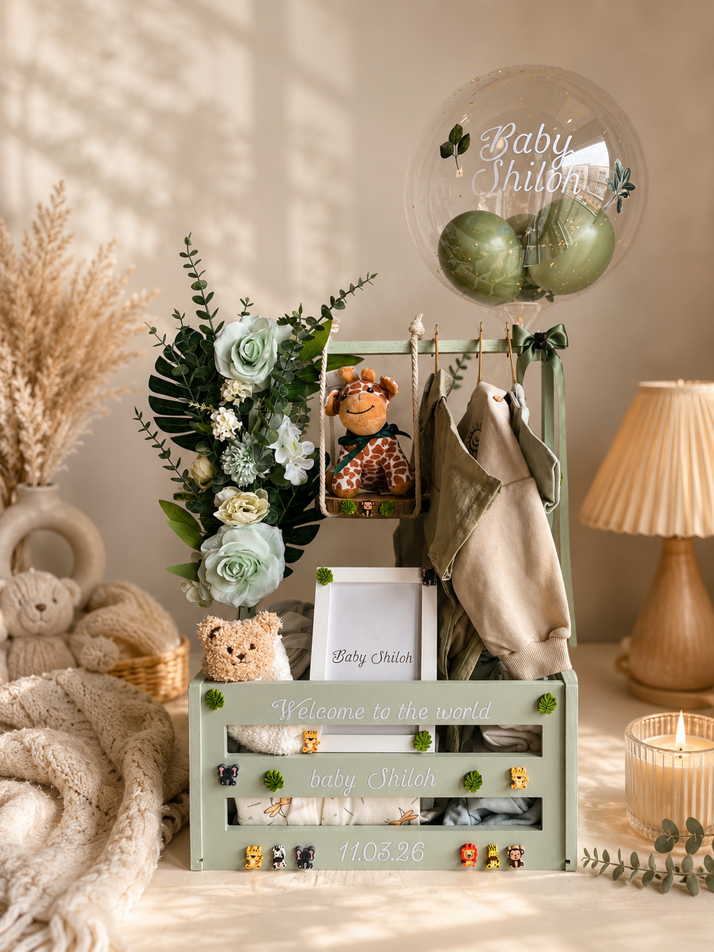 Deluxe Full Baby Hamper Sage Green